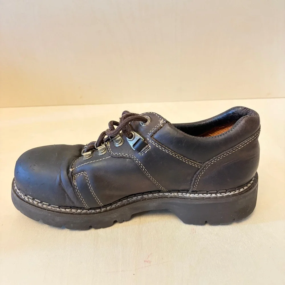 New Terrain Mens 11 Leather Steel Toe Work Boots Brown Lace Up Safety Shoes NT